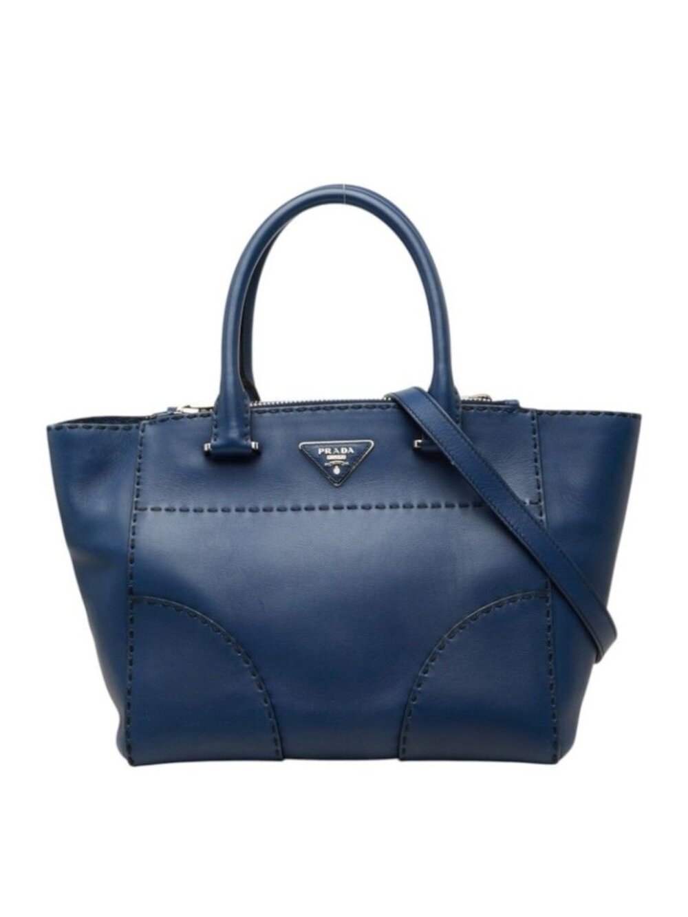 Prada 2-Way Shoulder Bag Navy Leather